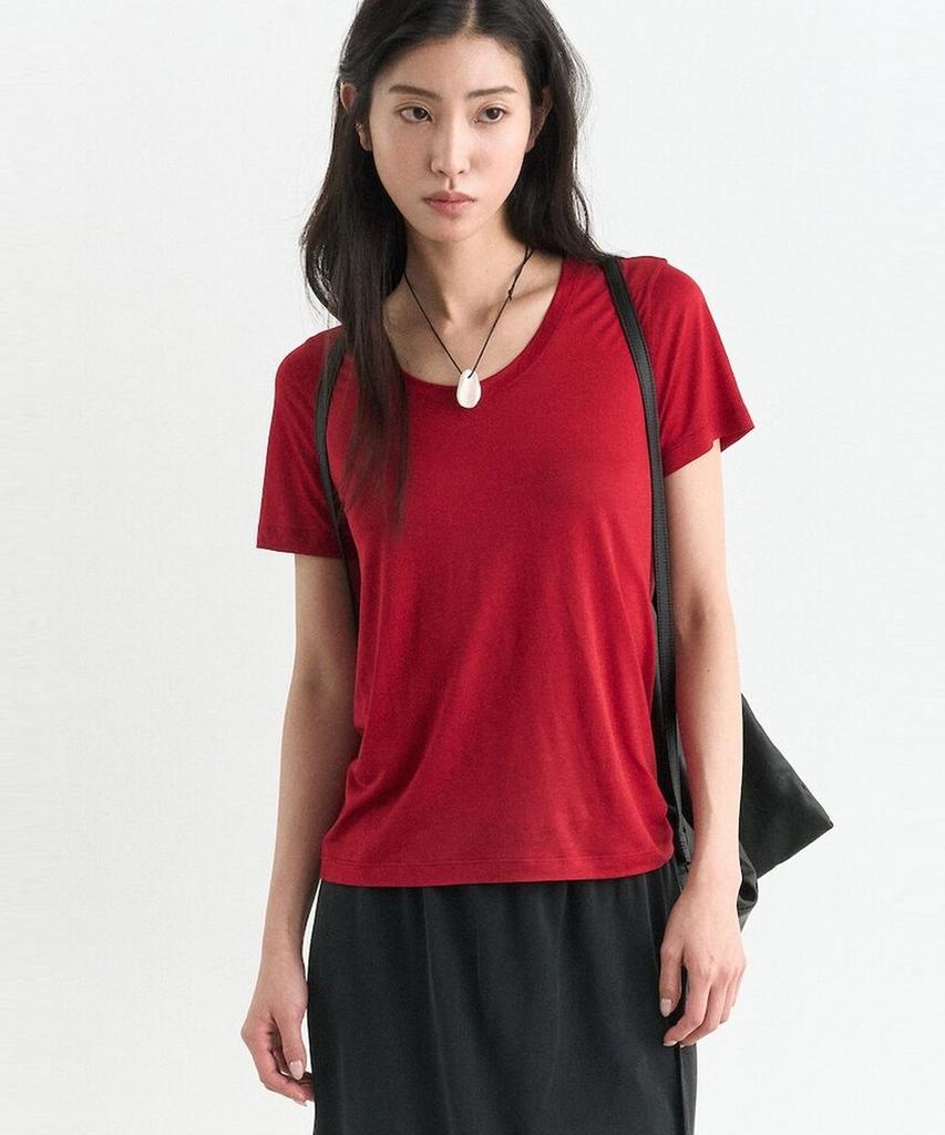 Anggae Scoop Neck Short Sleeve Tshirt Red