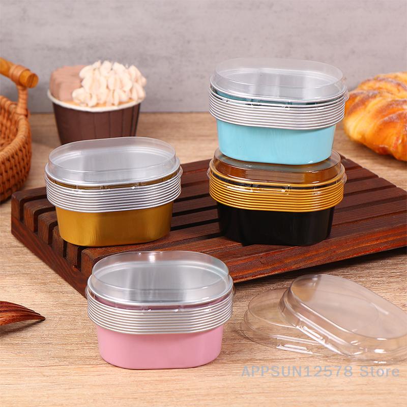 10Pcs 68ml Semi-Cured Cheese Packaging Box Oval Aluminium Foil Cups for Pudding Light Cheese Air Fryer Oven Safe