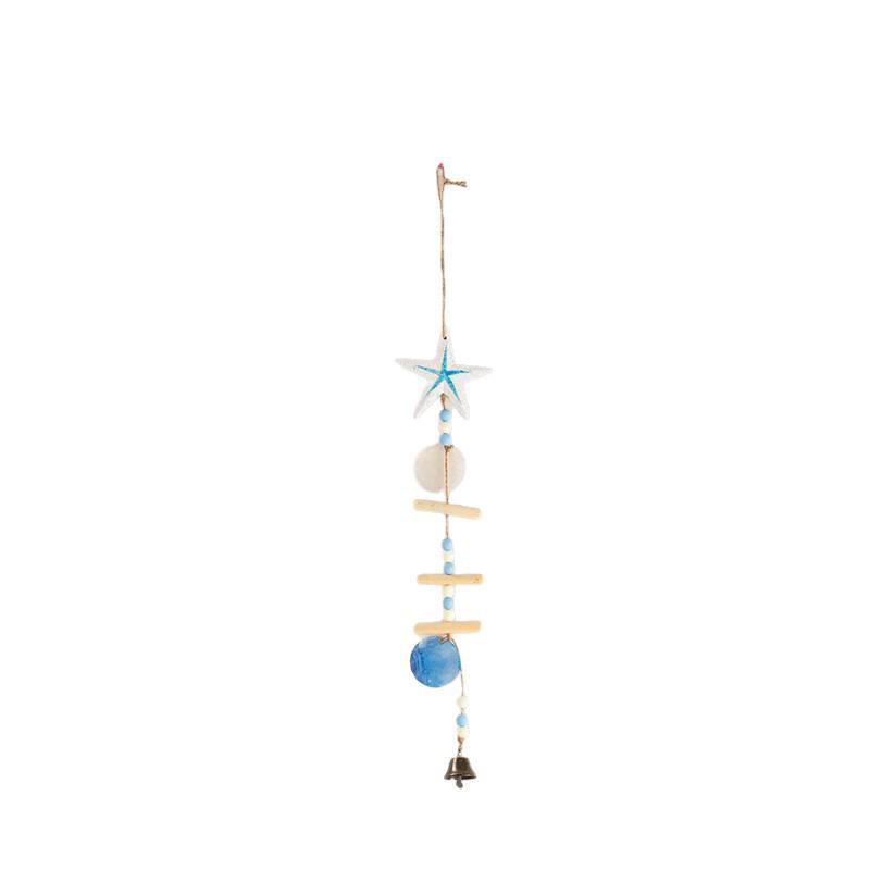 Mediterranean Handmade Wooden Starfish and Shell Wind Chime Pendant for Seaside Decor