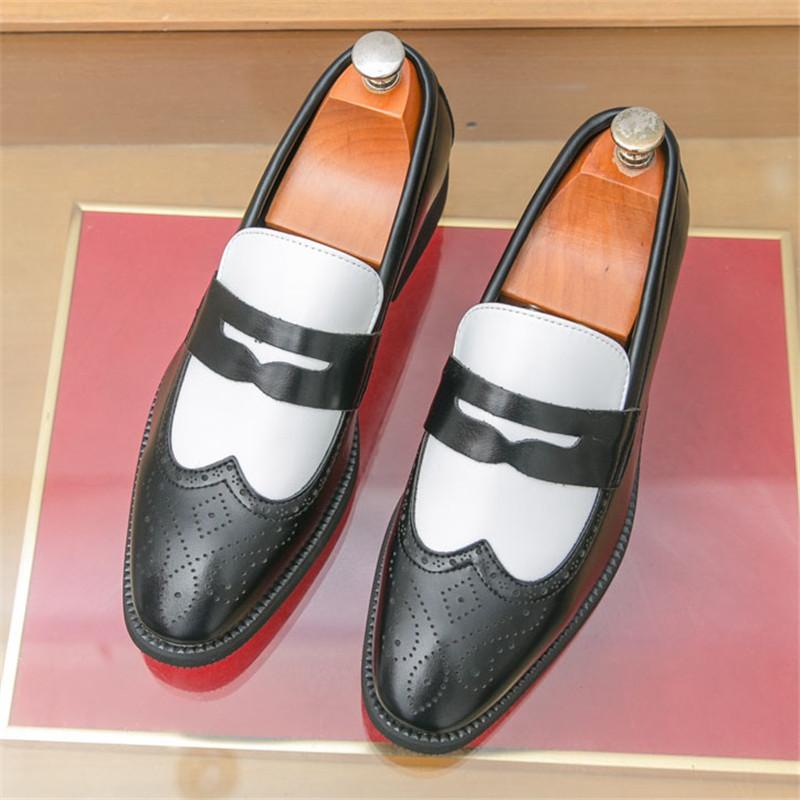 

Trendy New Penny Loafers New Men s Black White Mixed Patent Leather Shoes Male Designer Formal Wedding Dress Homecoming Footwear 45