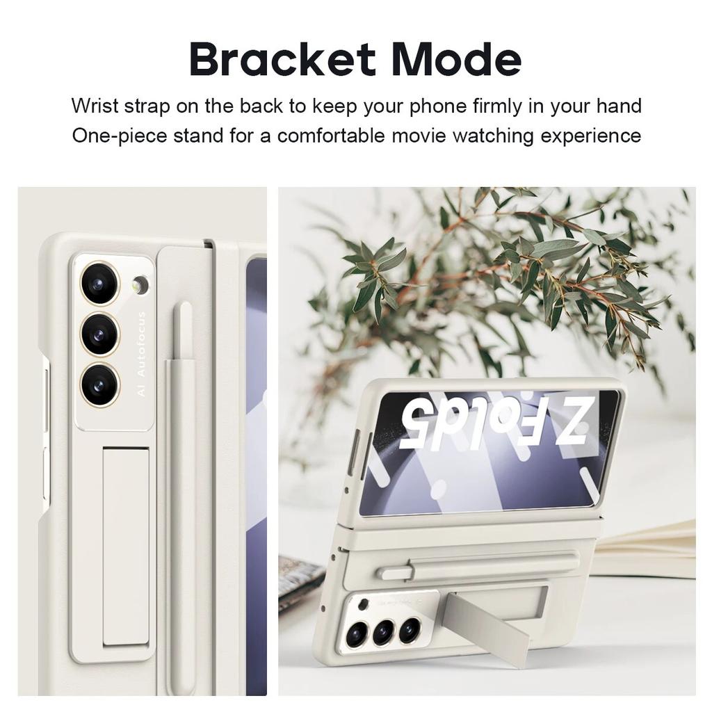 For Samsung Foldable Leather Phone Case for Samsung Galaxy Z Fold4 with Pen Phone Shell for Galaxy Z Fold 5 Folding Bracket Cover