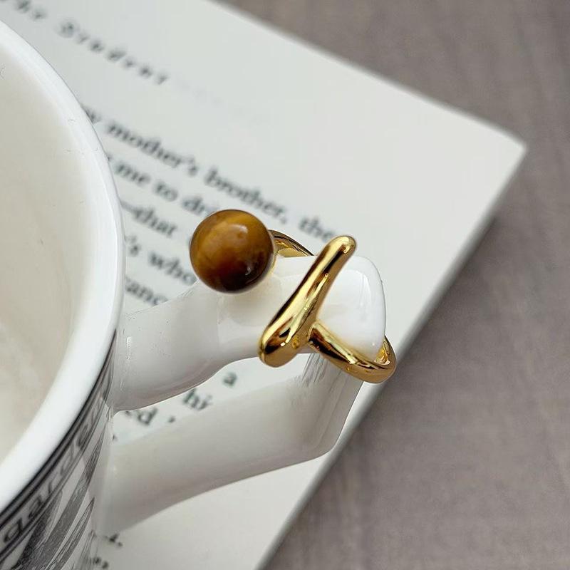 Light Luxury Niche Design Sense Medieval Geometric Imitation Tiger'S Eye Stone Ring Female Retro Stacking Wearing Exquisite Personalized Ring