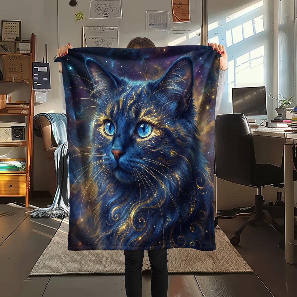 Blue Starlight Puppy Kitten Print Flannel Blanket,High quality Comfortable for All Seasons,Home Decor,Warmth and Comfort,Perfect for Christmas Gifts 80cm x 120cm