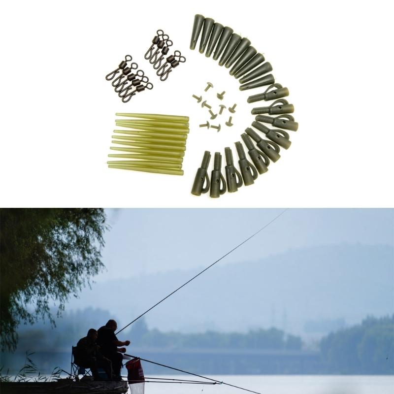50pcs Anti Entanglement Sleeves Fishing Tackle Leads Clip Fast Change Swivels Tail Rubber Fishing Accessory for Rigs
