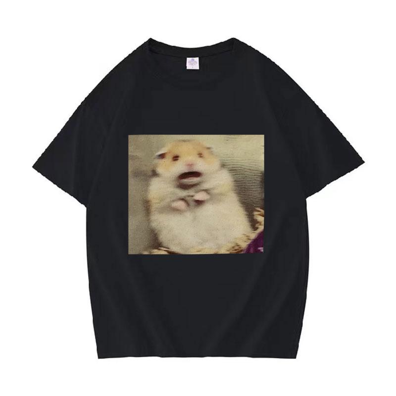 Funny Scared Hamster Meme Graphic TShirt Men Women ONeck Fashion Short Sleeve T Shirt Retro Clothing Oversized Cotton Tshirts