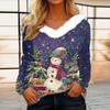 Women's Christmas Printed Long Sleeved Party Plush Neck V-neck Top