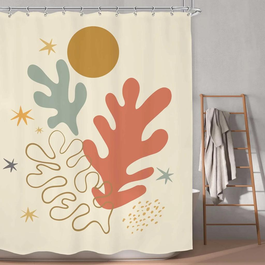 Colorful Flower Shower Curtain, Matisse Flower Danish Pastel Flower Abstract Mid-Century Minimalist Bohemian Bathroom Decoration