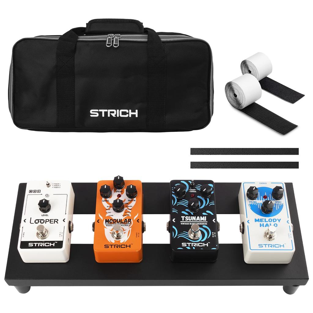 STRICH Mini 15 Effects Aluminum Guitar Pedal with Carry Bag Board, Alloy, 0.38kg, Ultra-Lightweight Board, 38x14.5cm,