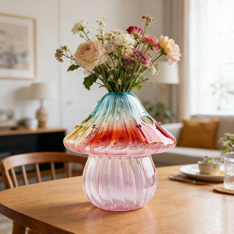 Pilzform Vase Glas Blumenvase Ästhetische Hydrokultur Pflanzenvasen Raumdeko Tischmittelstück Dekoration Florero