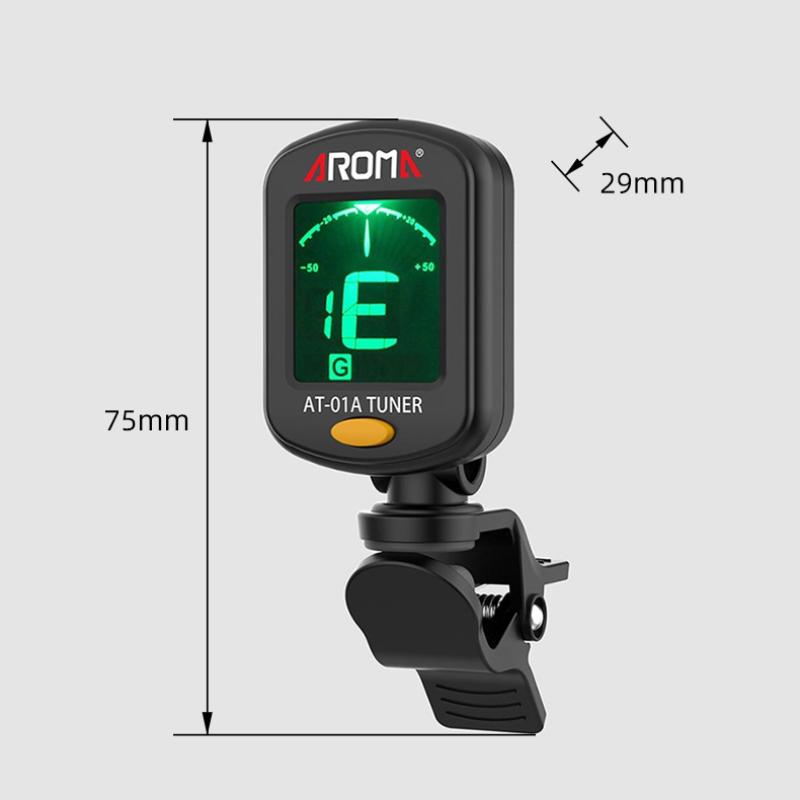 Bunter At-01A Gitarrenstimmgerät Drehbarer Clip-On Stimmgerät Digitales Elektronisches LCD-Display für Akustikgitarre Bass Ukulele Gitarre
