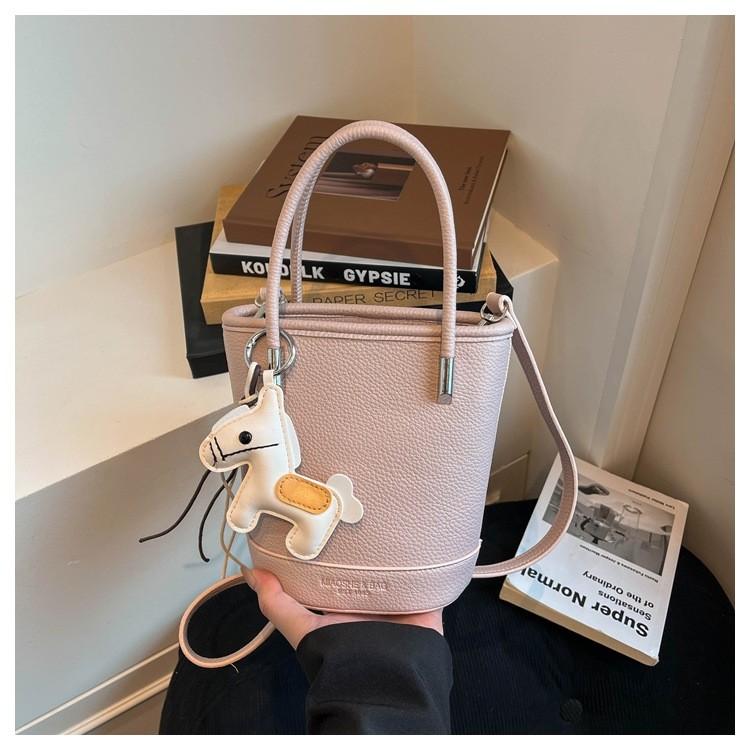 IELGY Portable Pink Blue Bucket Bag Textured Cross-Body Bag