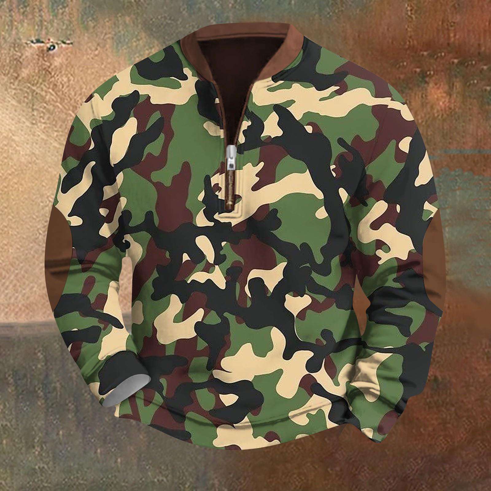 

Мужская модная повседневная свободная толстовка с длинным рукавом и застежкой-молнией на половину воротника с камуфляжным принтом L светло-зеленый