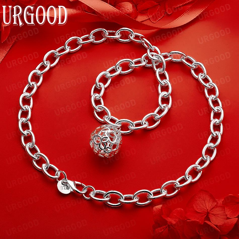 925 Sterling Silver Exquisite Openwork Art Ball Necklace - Banquet Gift Jewelry 45CM