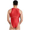 Ärmelloser glänzender Einteiler für Herren, hoch geschnitten, Farbblock-Bodysuit für Strand und Sonnenbaden S-XXL