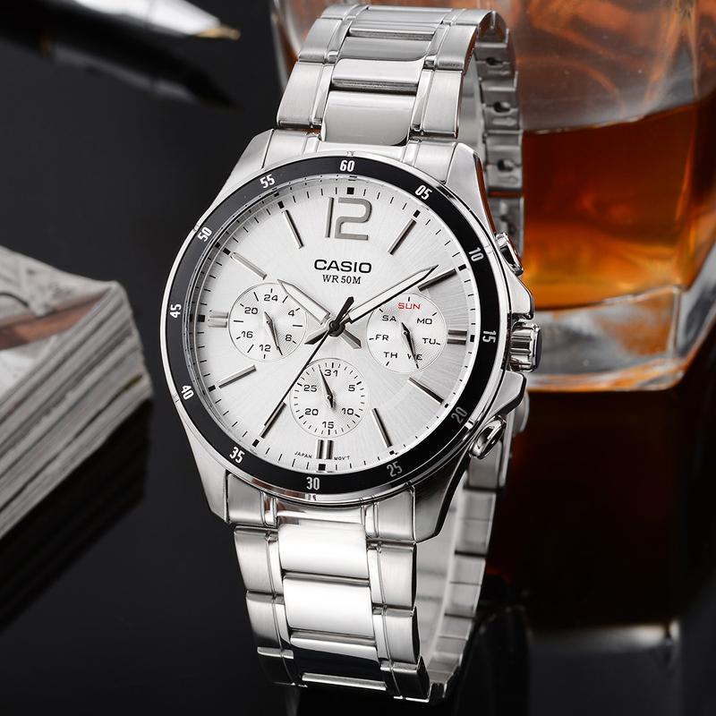 Casio watch series-LTP waterproof couple watch, quartz movement, stainless steel strap, Japanese and Korean watch, same MTP-1374D-7A&LTP-2064A-7A2