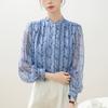 Women Blouses Shirts 2025 Spring Long Sleeve Women Blouse Shirt Stand Collar Print Chiffon Blouse Shirt Women Tops J922
