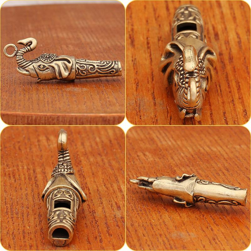 Vintage Brass Dragon Carved Whistle with Keychain Hole High Decibel Loud Portable Whistle for Outdoor Camping Travel Emergency
