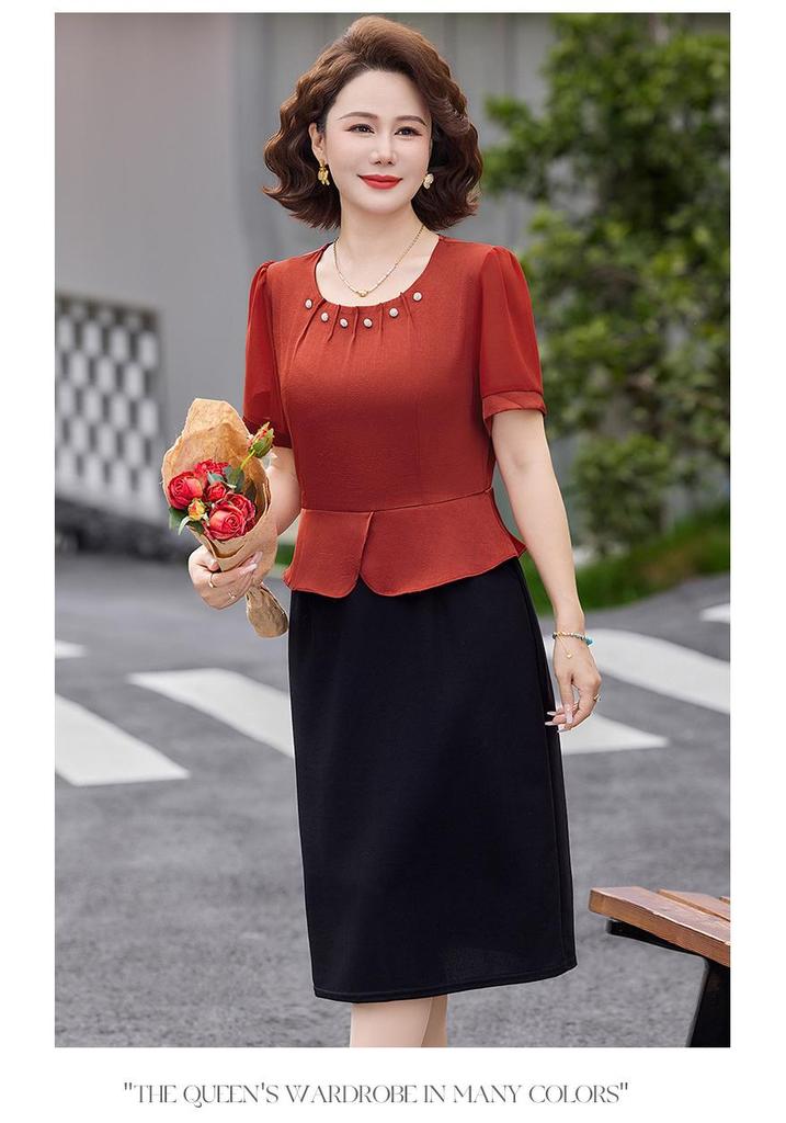 Elegant Summer 2026 Two-Piece Chiffon Dress for Middle-Aged and Elderly Women, Short-Sleeved