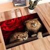 3D Lion with Rose Floral Print Area Rug Machine Washable Flannel Carpets Non-slip Floor Mat for Bedroom Living Room Home Decor
