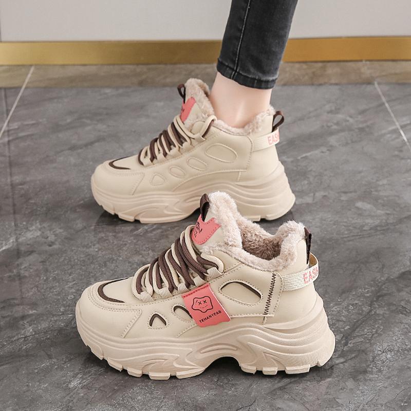 Small Size Platform Dad Shoes, Winter New Velvet Two Cotton Shoes, High-top Sneakers