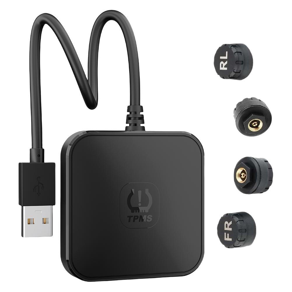 USB TPMS Tire Pressure Monitoring System with 4 External Sensors 0-116PSI Wireless Transmission TPMS for Android Car DVD
