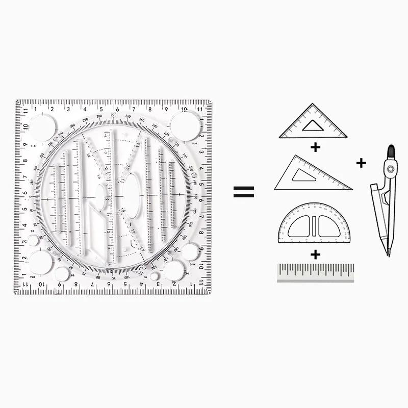 Multifunkční otočná šablona výkresu Umělecký design Stavební architekt Stereo Geometrie Kruh Kreslení Měřící měřítko Pravítko