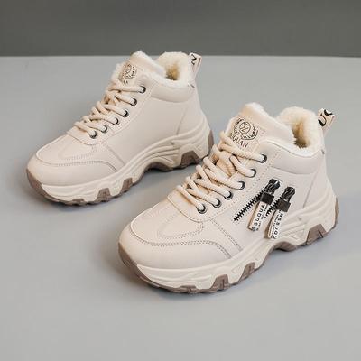 Women's Winter Chunky Platform Walking Sneakers Non-Slip Faux Fur Lined Short Ankle Booties Lace-Up Running Shoes Womens Warm Fleece Lined Snow Boots