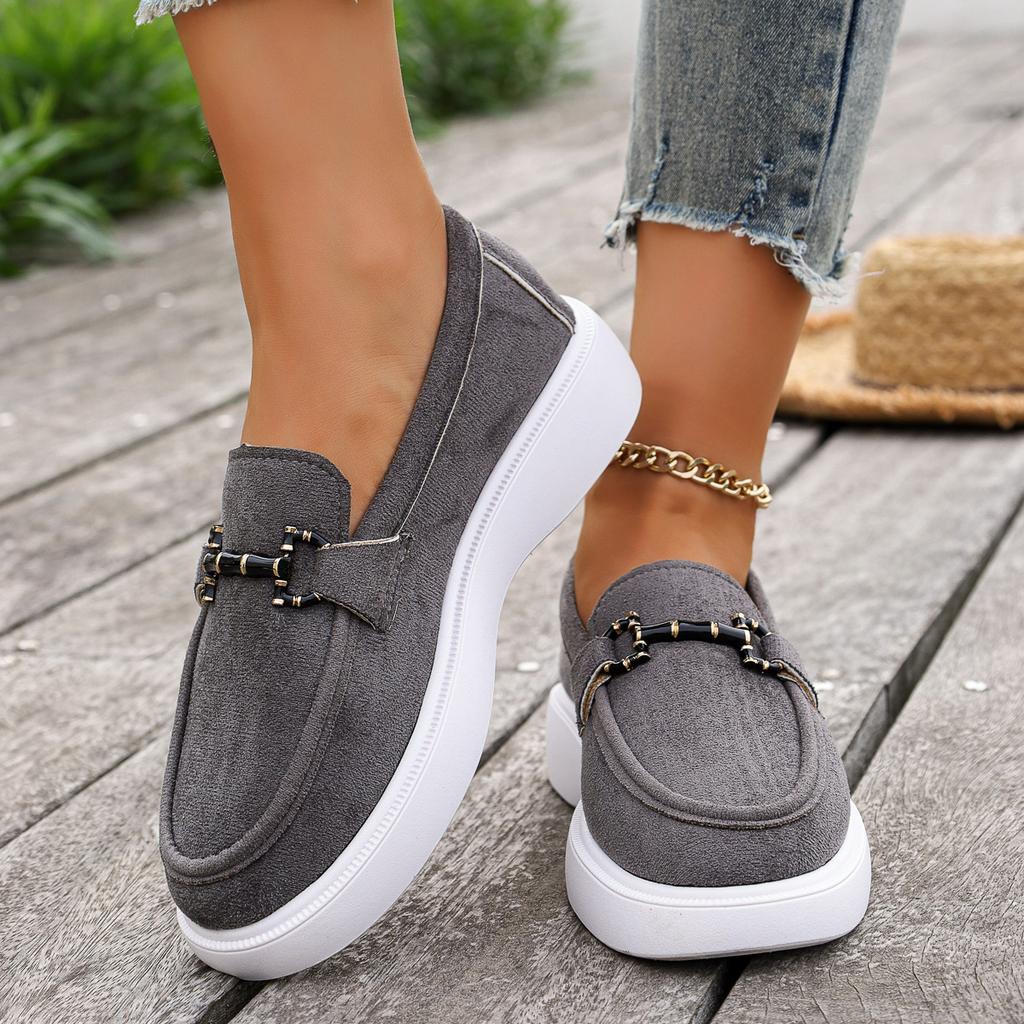 Scarpe da Donna, Nuovo Stile Primavera ed Estate Stile Britannico Monopezzo Slip-on Piatte, Fibbia Metallica Fondo Piatto Comode Scarpe Casual
