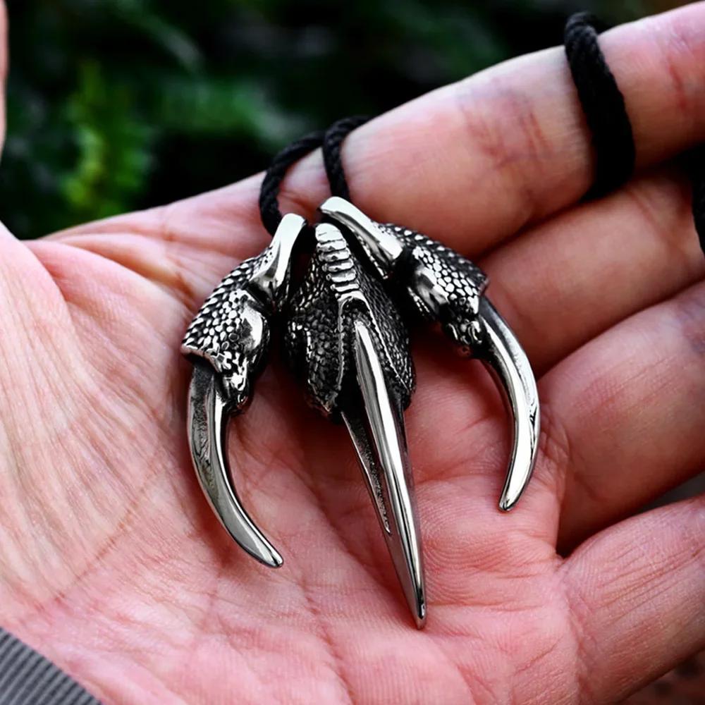 Neue Vintage Wikinger Drachenklaue Anhänger Halskette Für Männer Einzigartig Punk Tier Edelstahl Halsketten Mode Kreativer Schmuck