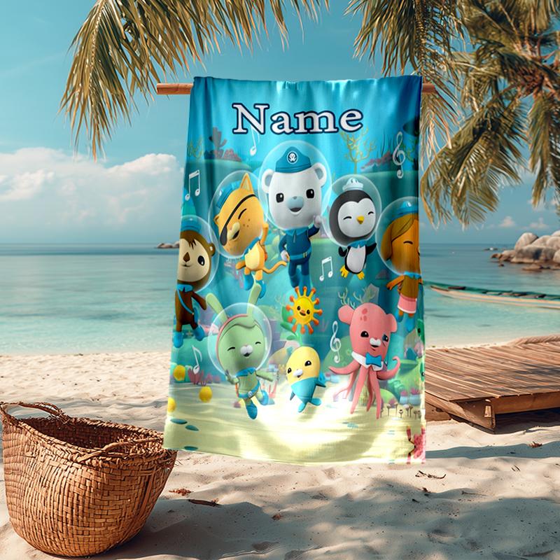 Custom Name Ultra-Soft Beach Towel with The Octonauts Theme,Ideal for Pool - Camping, Diving - Perfect Travel Essential, Vibrant Beach Towel.