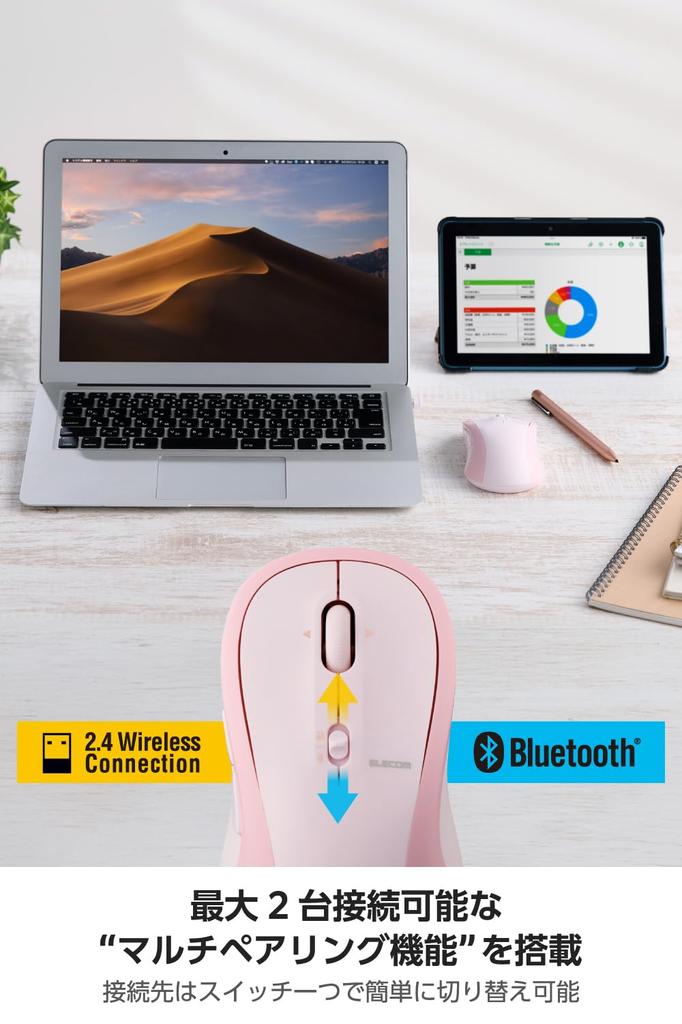 ELECOM OSMOD Seven 7 Wireless to 2 7 Tilt Mouse, Quiet, Bluetooth, 2.4GHz, Multi-Pairing (up Devices), Buttons, Wheel, Large, Pink, M-MY40MBSPN-G