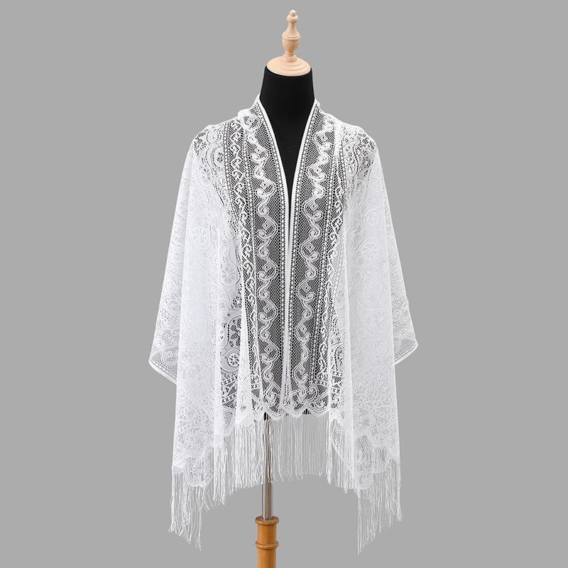 

New Summer Women Pure Color Lace Openwork Fringe Long Scarf Shawl Wrap Sunscreen Scarves Headscarf for Lady Veiled Jersey Hijabs 160x65 CM