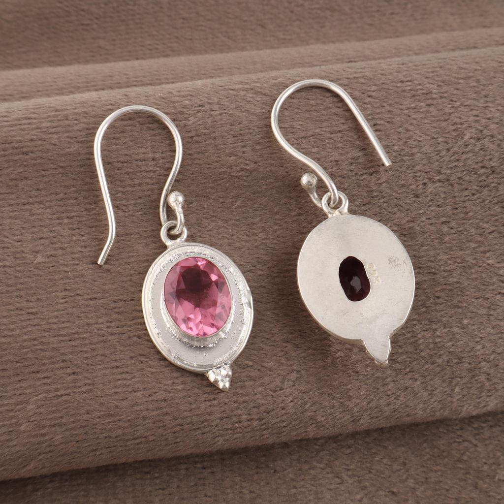 Pink Tourmaline Gemstone Earrings, Handmade 925 Sterling Silver Jewelry, Meditation Earrings Jewelry For Women