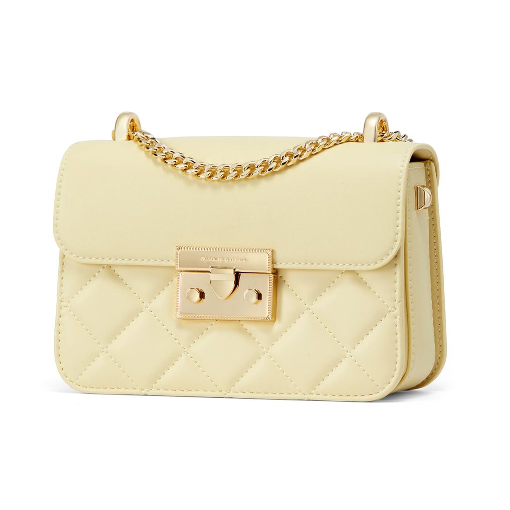 New CHARLES&KEITH PU Small Square Bag, Crossbody Bag, Shoulder Bag Trumpets Women's Butter/Black/Light Blue/Mint Green CK2-80701218-6