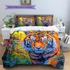 Tiger Fox Art Pattern Bedding Quilt Set Quilt Cover Pillowcase Home Decoration Gift (1 * Duvet Cover + 2 * Pillowcase, Without Core)