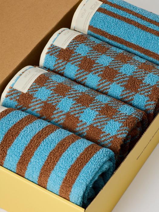 

WOLA 4P 40 count towel set 210g Blue Camel Stripe 1P + Gingham 1P + Cross 2P