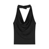 Khaki Backless Cowl Neck Halter Tank Top - Women's Summer Sleeveless Top