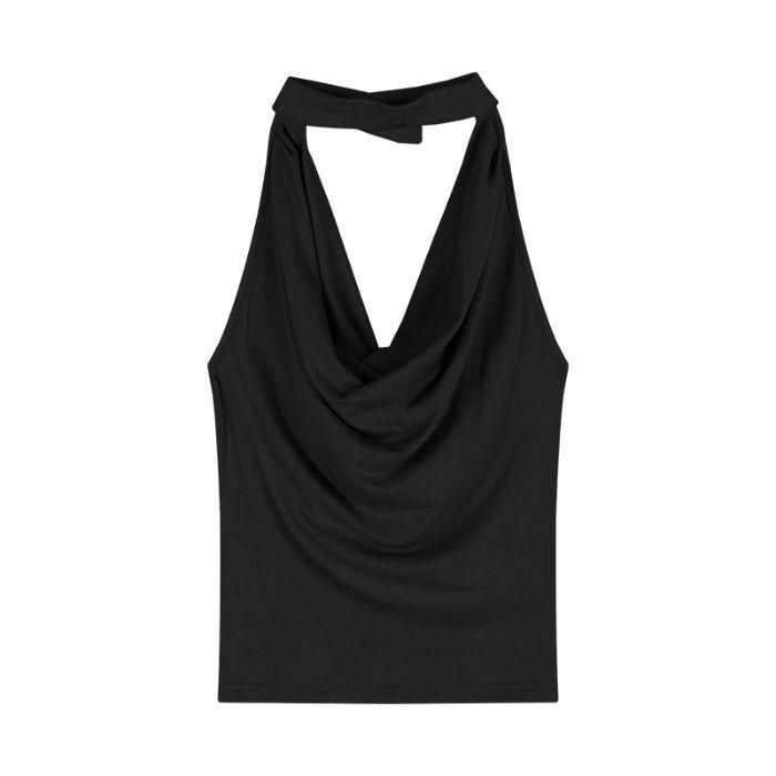 Khaki Backless Cowl Neck Halter Tank Top - Women's Summer Sleeveless Top