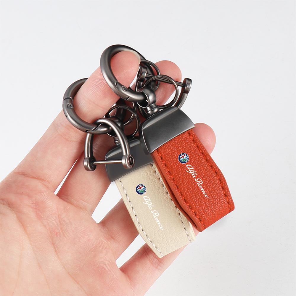 KYMI3 PU Leather Keychain Business Gift Leather Key Chain For Alfa Romeo Giulia Giulietta 156 159 147 Mito Stelvio Sportiva GT