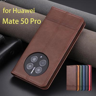 Huawei Mate 50 Pro / Mate50 Pro Flip Cover Koruyucu Kılıf Capa Fundas Coque için Deluxe Manyetik Adsorpsiyon Deri Kılıf