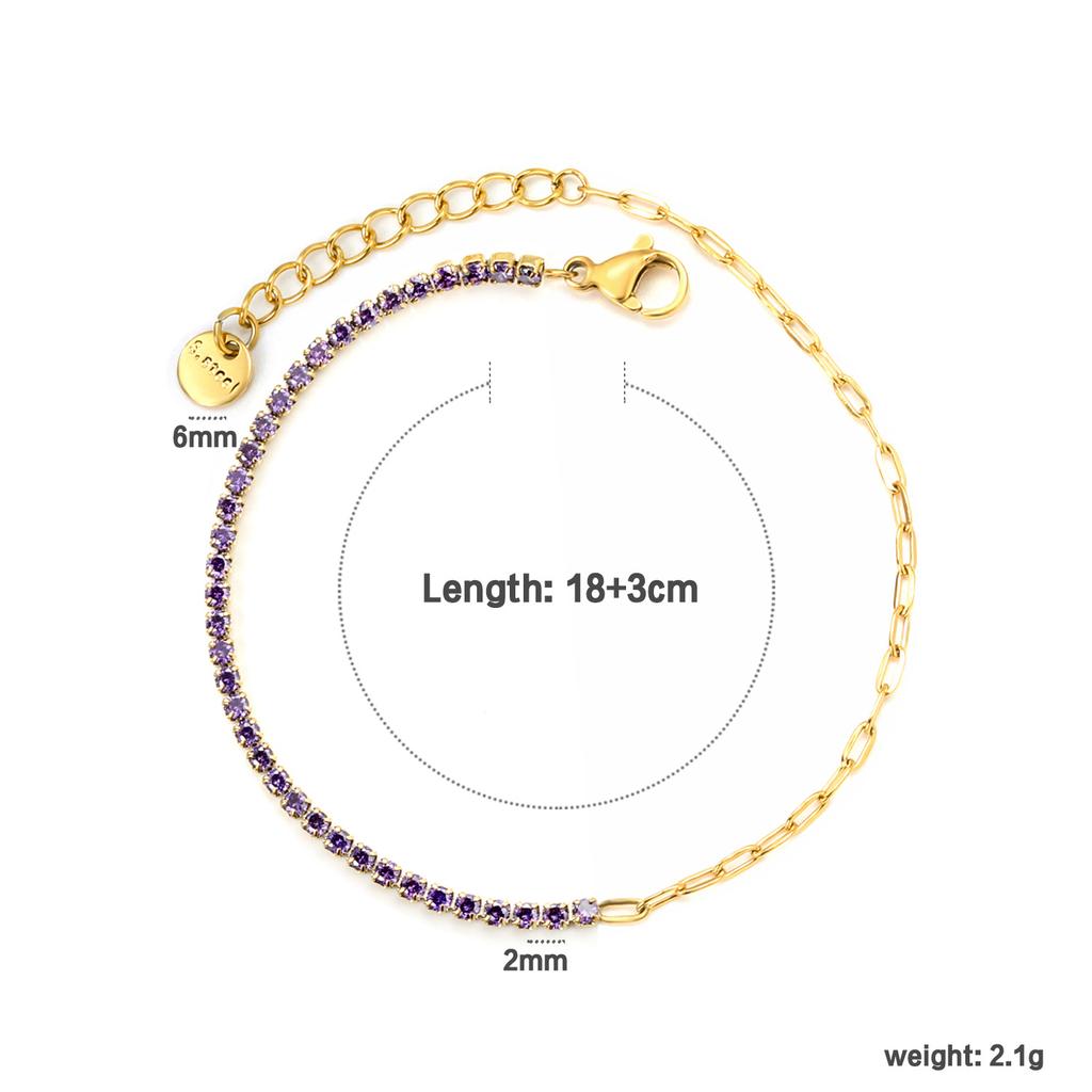 Colorful Zirconia Chain Link Bracelet Simple Luxury Design Women's Fashion Versatile Jewelry