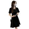 Hepburn style black dress women's summer new small drawstring slim temperament slim short skirt