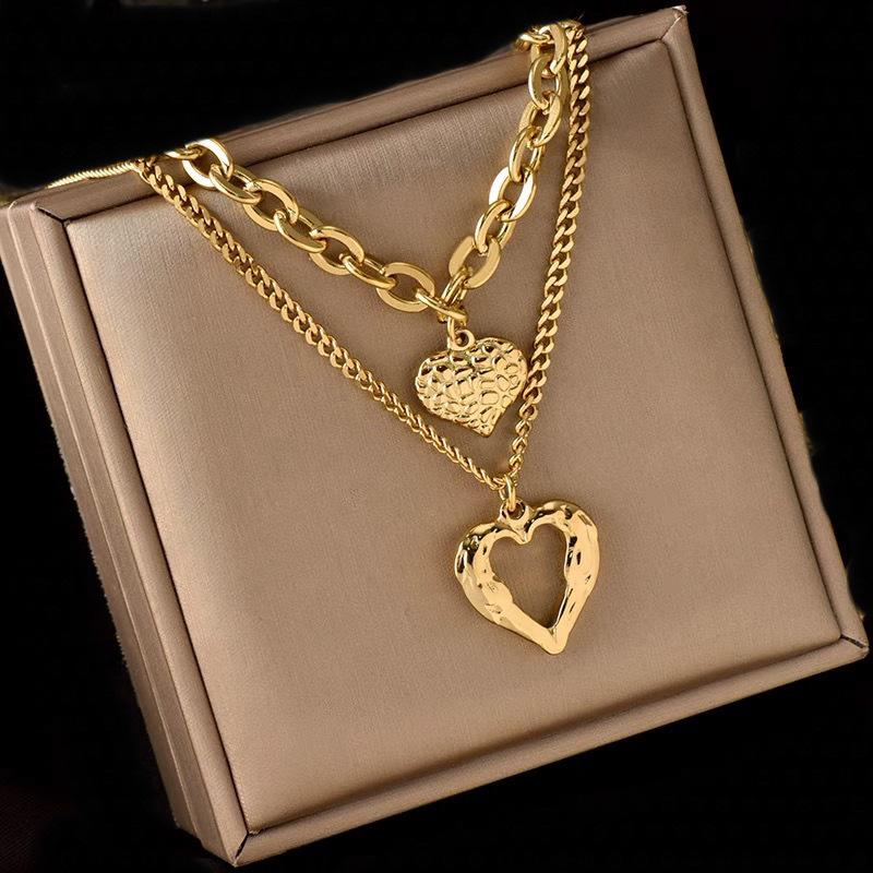 Stainless Steel Irregular Folds 2 Heart Love Necklace For Women Charm Party Accessories High-Quality Fashion Pendant Gifts