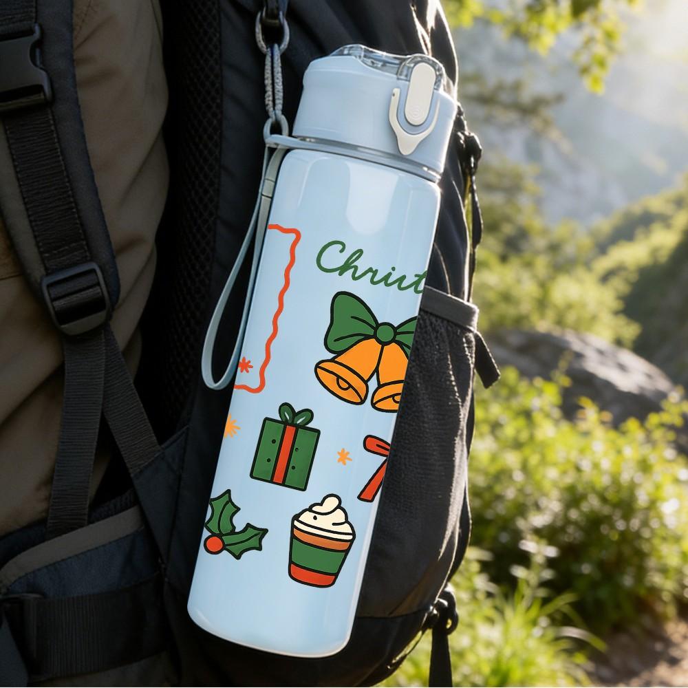 1PC Christmas Gift Box 750ml Color Plastic Sports Water Bottle Leakproof Flip Straw Lid Suitable for Sports Office Home Use