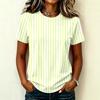 Women's Short Sleeve Raglan Pullover Neck Striped Print Casual Summer Fashionable Blouse Tunic Top for Women Everyday Outfit