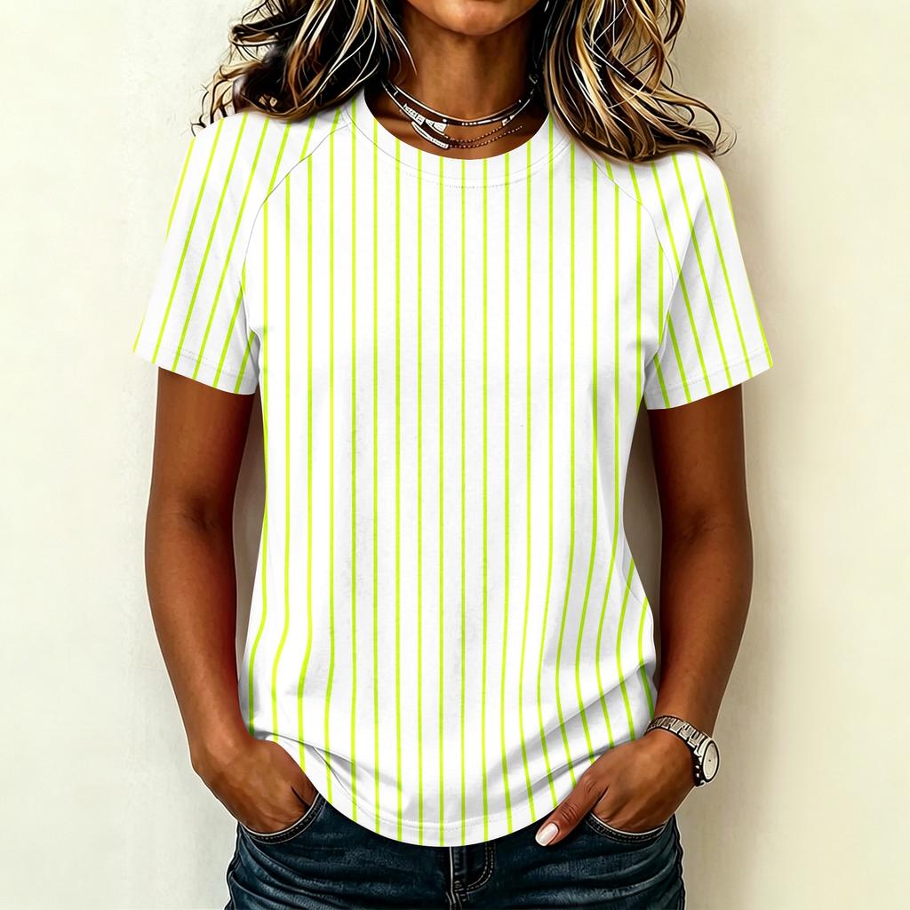Women's Short Sleeve Raglan Pullover Neck Striped Print Casual Summer Fashionable Blouse Tunic Top for Women Everyday Outfit
