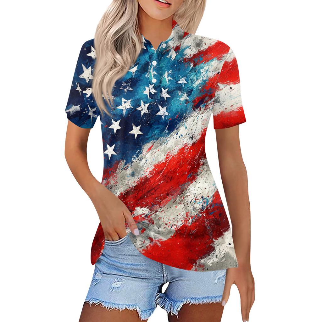 Women's Fashion Casual Lapel Short Sleeve Printed Shirt Women's Button Up Tops