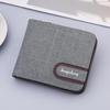Men's Canvas and Leather Short Wallet with Zipper, Coin Purse, and Multiple Card Slots