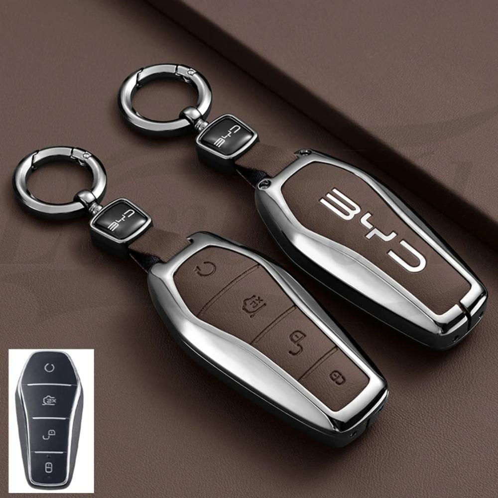 Car Zinc Alloy Leather Key Case Cover for BYD Song Plus Atto Han EV Tang DM Qin Seal Dolphin Key Bag Pouch Wallet Organizer