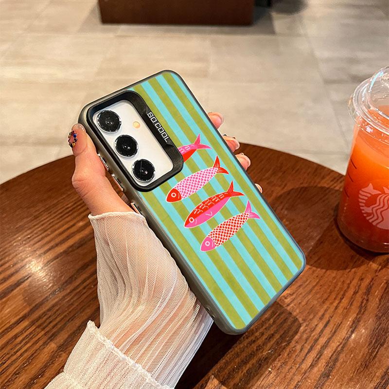 For Samsung Galaxy S24 S23 Ultra Plus FE S25 S22 Ultra Plus S21 FE Laser Phone Case Sardines Canned Pattern Shockproof Covers